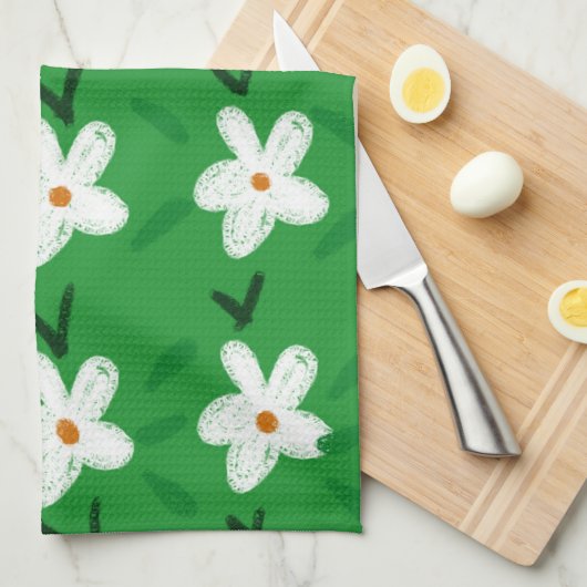 White Drawn Floral Pattern Flower Art Pattern Aest Theedoek (Quarter Fold)