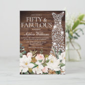 White dress Blush White Rustic 50th Birthday Kaart (Staand voorkant)