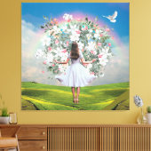 White Dress Girl Bouquet Rainbow Sky Collage Canvas Afdruk (Insitu (Woonkamer))