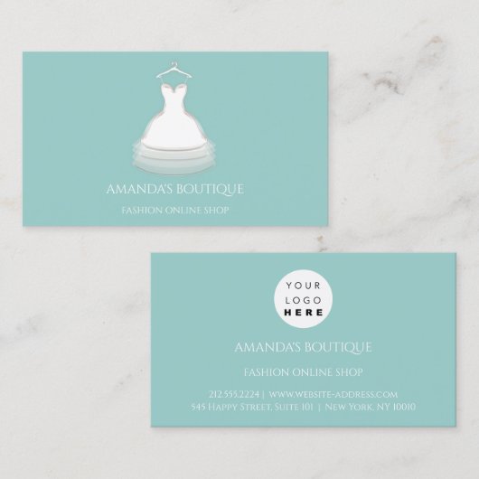 White Dress Logo Mode Wedding Event Aqua Visitekaartje (Voorkant / Achterkant)