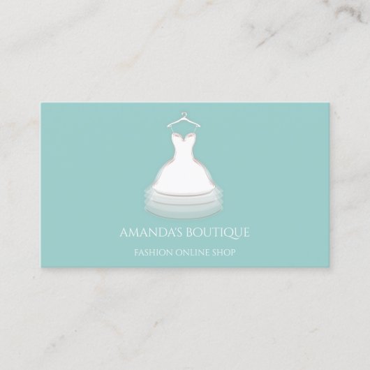 White Dress Logo Mode Wedding Event Aqua Visitekaartje (Voorkant)