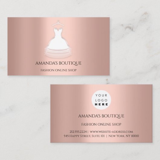 White Dress Logo Mode Wedding Event Roos Lux Visitekaartje (Voorkant / Achterkant)