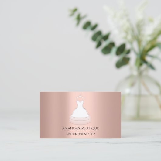 White Dress Logo Mode Wedding Event Roos Lux Visitekaartje (Staand voorkant)