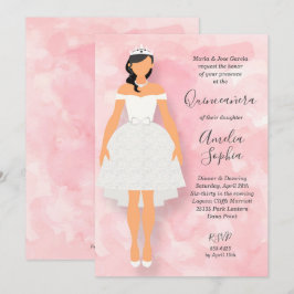 White dress on Pink Quinceanera Invitation