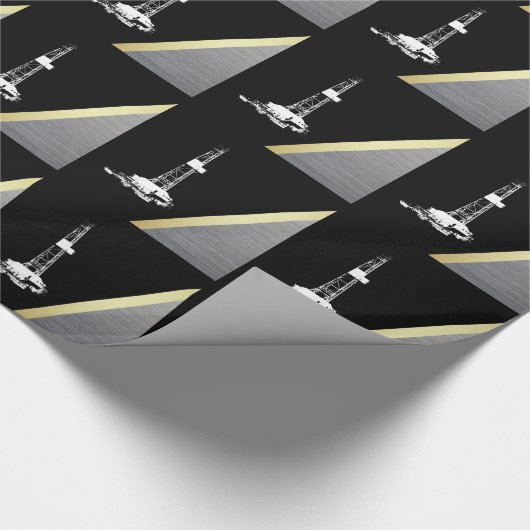 White Drilling Silhouette op zwart en metaal Cadeaupapier (Hoek)