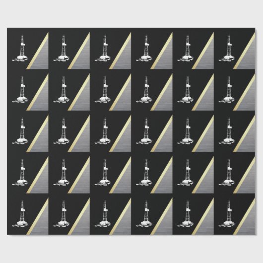 White Drilling Silhouette op zwart en metaal Cadeaupapier (Vlak)