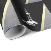 White Drilling Silhouette op zwart en metaal Cadeaupapier (Rol Hoek)