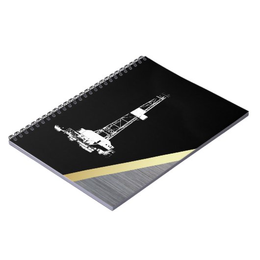 White Drilling Silhouette op zwart en metaal Notitieboek (Linkerzijde)