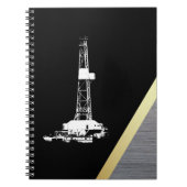 White Drilling Silhouette op zwart en metaal Notitieboek (Voorkant)