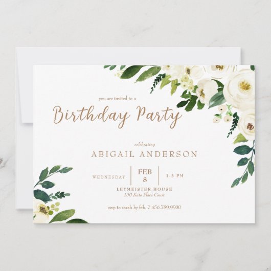 White Driving Flowers Birthday Party Invitation Kaart (Voorkant)