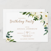 White Driving Flowers Birthday Party Invitation Kaart (Voorkant / Achterkant)