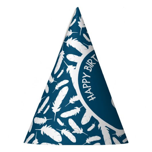 White Duck and Feathers Navy Blue Birthday Feesthoedjes (Links)