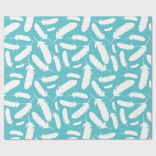 White Duck Feathers Blauwgroen gepatterd Cadeaupapier (Vlak)