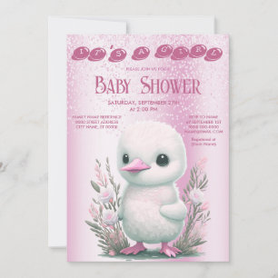 White Duck Pink Floral Baby shower Invitation Kaart