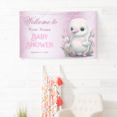 White Duck Pink Floral Baby shower Welkom Spandoek (Insitu)