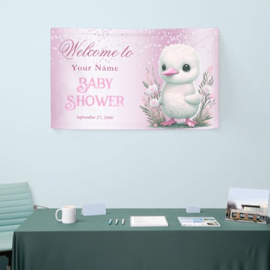 White Duck Pink Floral Baby shower Welkom Spandoek (Beurs)