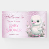 White Duck Pink Floral Baby shower Welkom Spandoek (Horizontaal)
