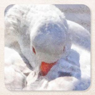 White Duck Preening Art Kartonnen Onderzetters
