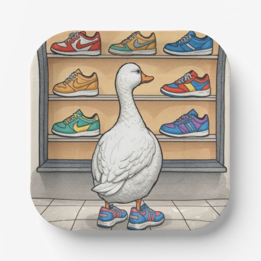 White Duck Window Shopping For Sneakers Papieren Bordje (Voorkant)