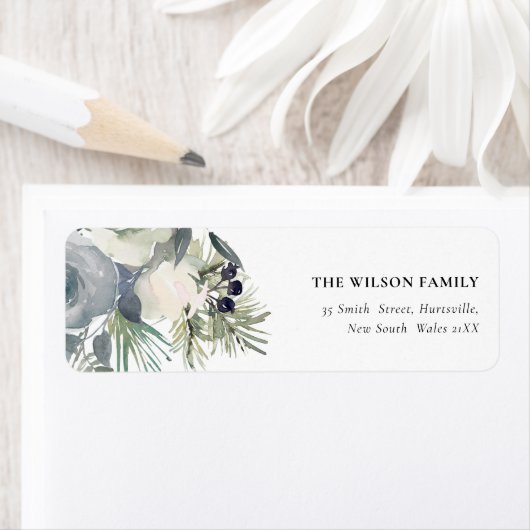 White Dusky Green Kerstval Adres Etiket (Insitu)