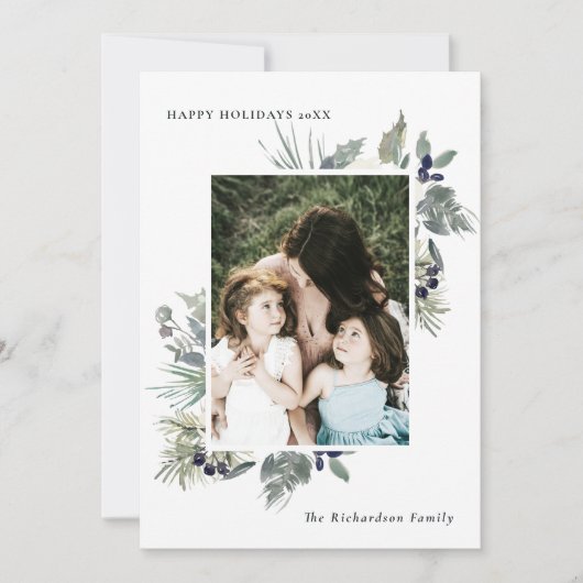 White Dusky Green Kerstval Foto Happy Feestdagenkaart (Voorkant)