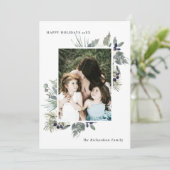 White Dusky Green Kerstval Foto Happy Feestdagenkaart (Staand voorkant)