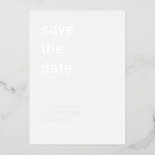 White Dusty Blue Save the Date Silver Folie Uitnodiging (Voorkant)