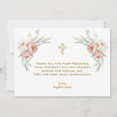 White Dusty Roos Floral 1st Birthday Baptisme Bedankkaart (Achterkant)