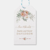White Dusty Roos Floral Gold Greenery Wedding Cadeaulabel (Voorkant)