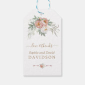 White Dusty Roos Floral Gold Greenery Wedding Cadeaulabel (Achterkant)
