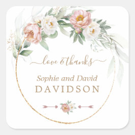 White Dusty Roos Floral Gold Greenery Wedding Vierkante Sticker