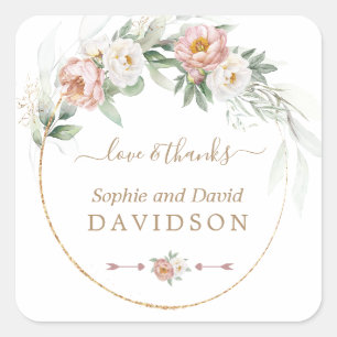 White Dusty Roos Floral Gold Greenery Wedding Vierkante Sticker
