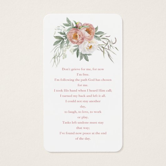 White Dusty Roos Floral Photo Funeral Prayer Visitekaartje (Achterkant)