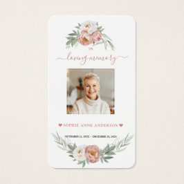 White Dusty Roos Floral Photo Funeral Prayer Visitekaartje