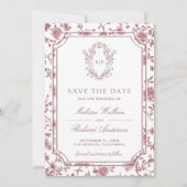 White Dusty Rose Chinoiserie Crest Photo Wedding Save The Date (Voorkant)