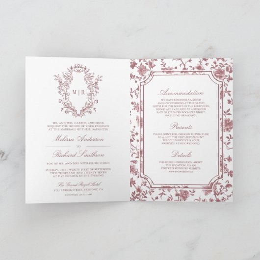 White Dusty Rose Chinoiserie Crest QR Code Wedding (Binnen)