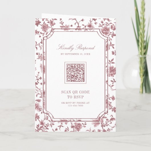 White Dusty Rose Chinoiserie Crest QR Code Wedding (Achterkant)