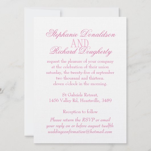 White duve roze lint officiële bruiloft uitnodigen kaart (Achterkant)