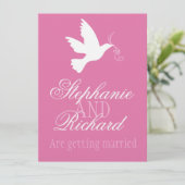 White duve roze lint officiële bruiloft uitnodigen kaart (Staand voorkant)