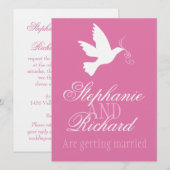 White duve roze lint officiële bruiloft uitnodigen kaart (Voorkant / Achterkant)