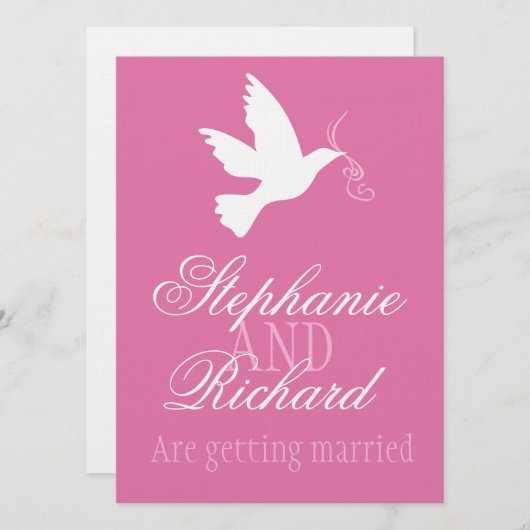 White duve roze lint officiële bruiloft uitnodigen kaart (Voorkant / Achterkant)