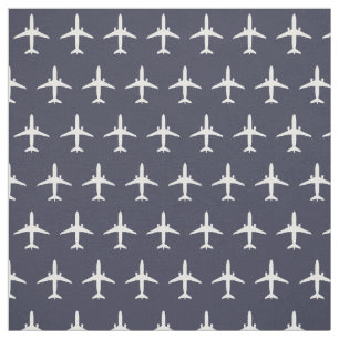 White E175 Jet Airplane Pattern Pattern on Navy Bl Stof