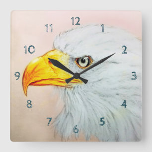 White Eagle Square Clock, Bird Realistic Sketch Vierkante Klok