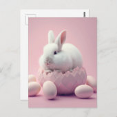 White Easter Bunny and Eggs Pink Background Briefkaart (Voorkant / Achterkant)