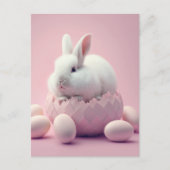 White Easter Bunny and Eggs Pink Background Briefkaart (Voorkant)