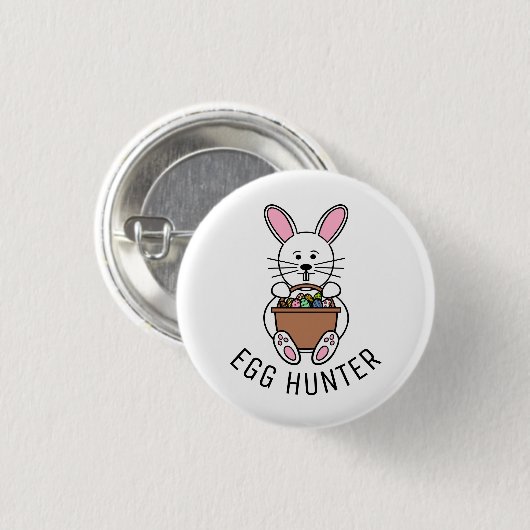 White Easter Bunny, Egg Hunter Ronde Button 3,2 Cm (Voorkant /achterkant)