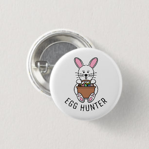 White Easter Bunny, Egg Hunter Ronde Button 3,2 Cm
