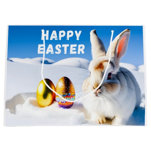 White Easter Bunny Groot Cadeauzakje (Voorkant)