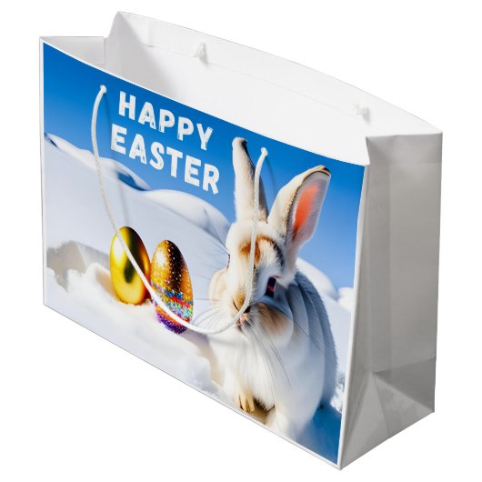 White Easter Bunny Groot Cadeauzakje (Achterkant Gekanteld)