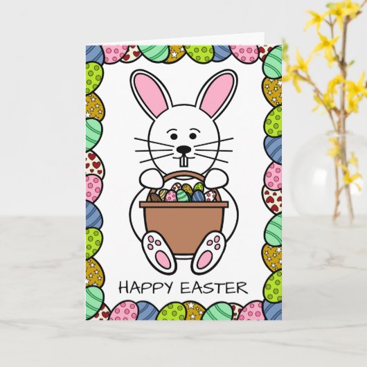 White Easter Bunny, Happy Easter Kaart (Gele Bloem)